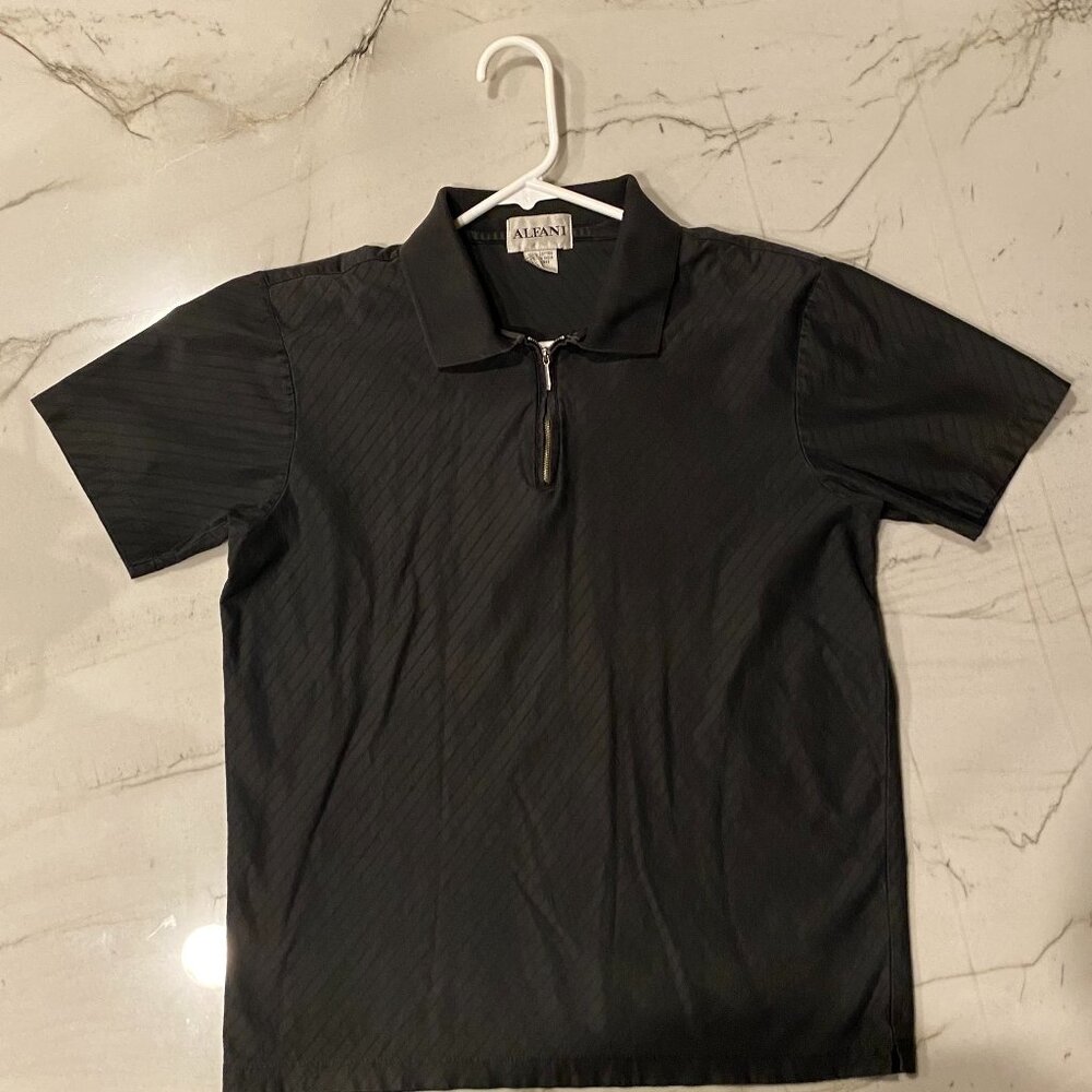 Alfani shirt - short sleeve polo, quarter zip, all black